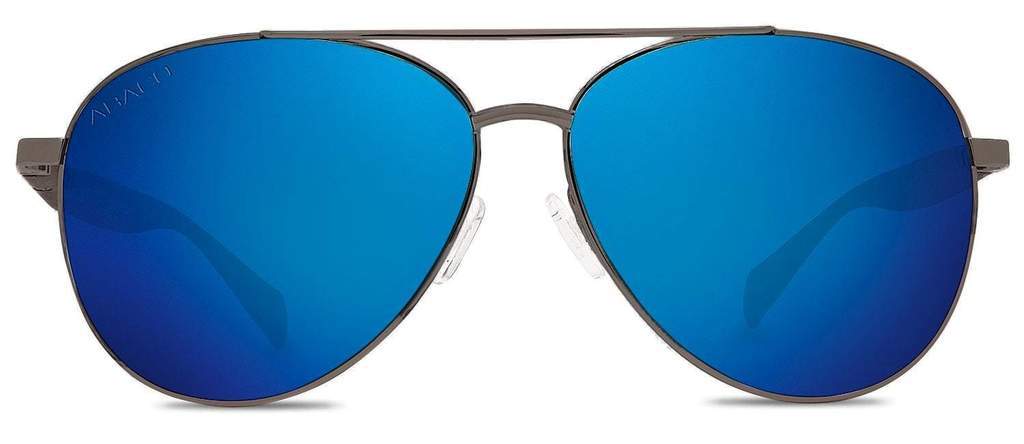Abaco Burton Gunmetal Grey Sunglass Polarized Blue Mirror Lens Front