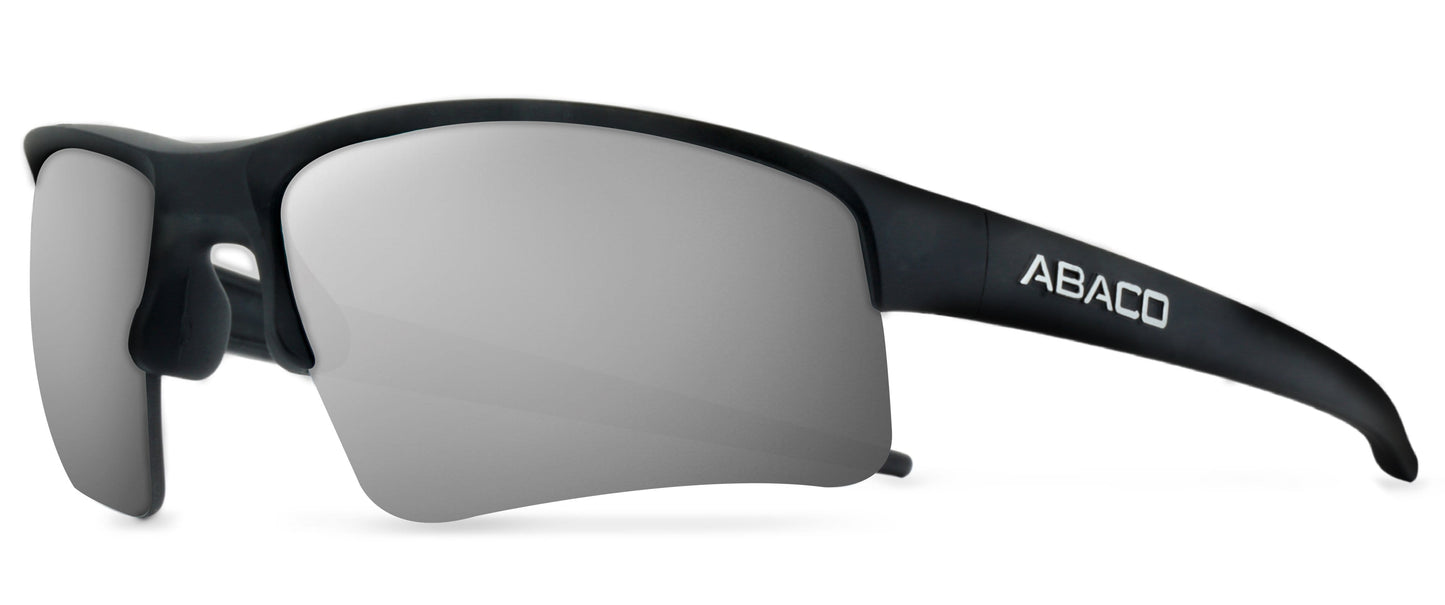Abaco Forty Four Black Sunglass Polarized Silver Flash Mirror Lens Side